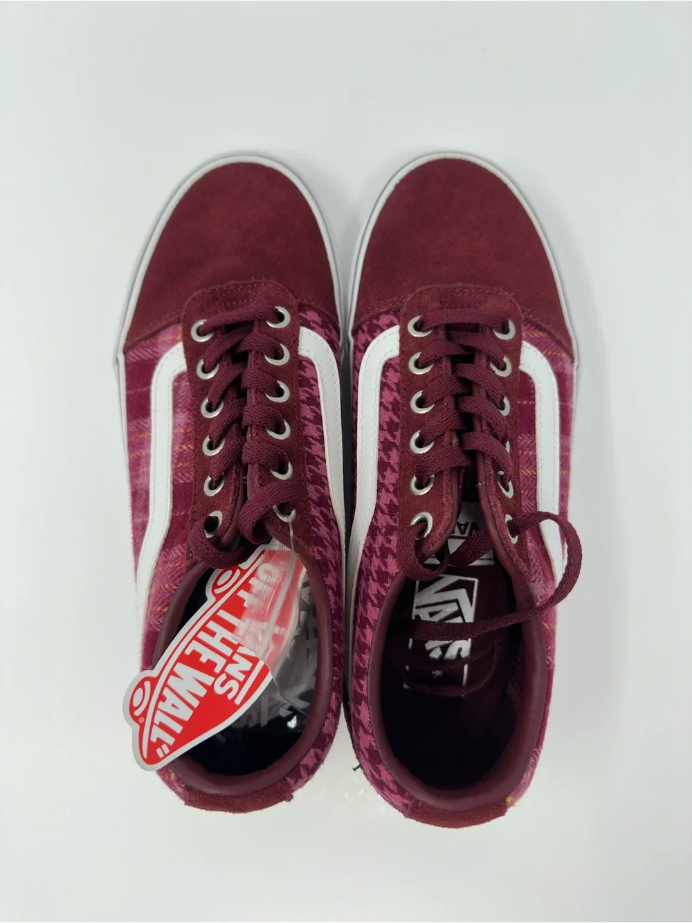 Vans Ward Platform Plaid Mix Port Sneakers Burgundy Size 7.5 Y2K Old Skool Stlye
